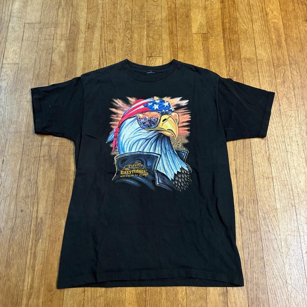 Vintage Easyriders Myrtle Beach Biker T-Shirt Y2K Eagle American Flag Black XL